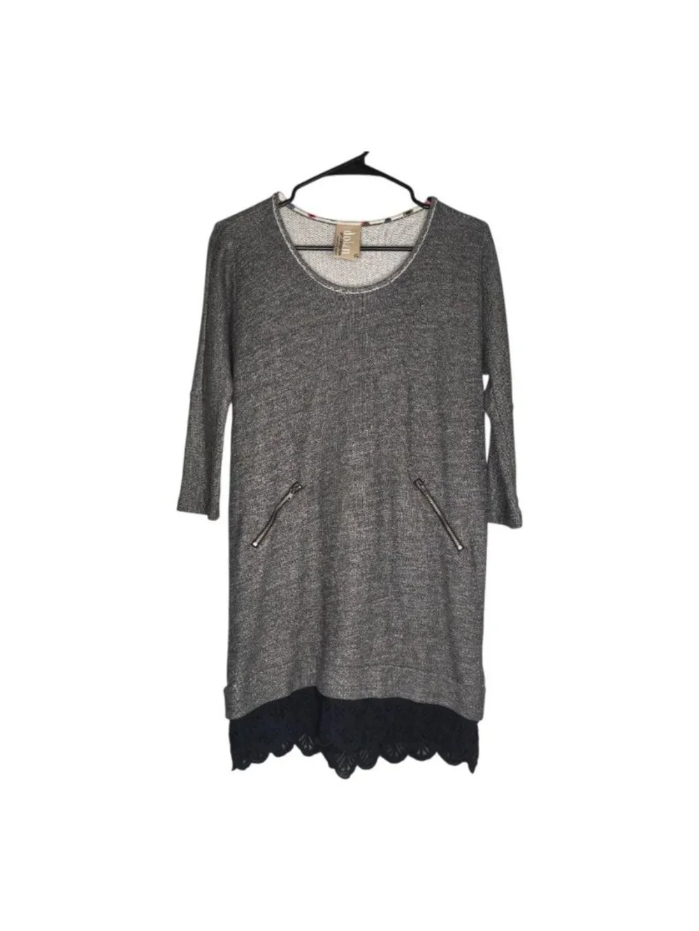 Dolan Anthropologie Fiona Gray Knit Black Lace Trim Shift Dress Size Women's XS - Picture 2 of 14